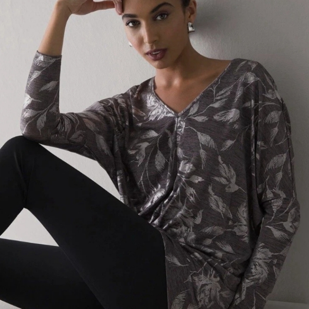 White House Black Market Silver Jetsetter Tunic Blouse SP